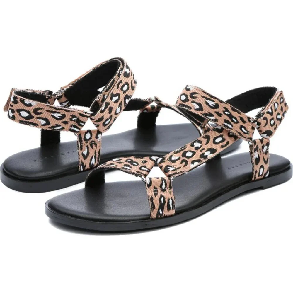 Sanctuary Sway Strappy Ankle Flat Sandals Size 8 Leopard Print